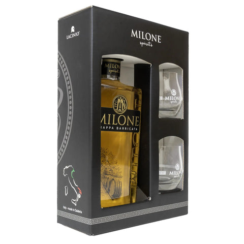 Gift Box Grappa Barricata Invecchiata Milone con due bicchieri Lacinio Store