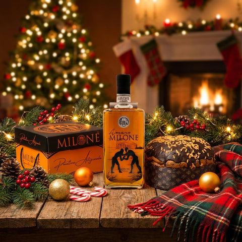 Panettone Milone, 2 Bicchieri e Amaro Milone cl 70 nella Gift Box Lacinio | Milone Spirits