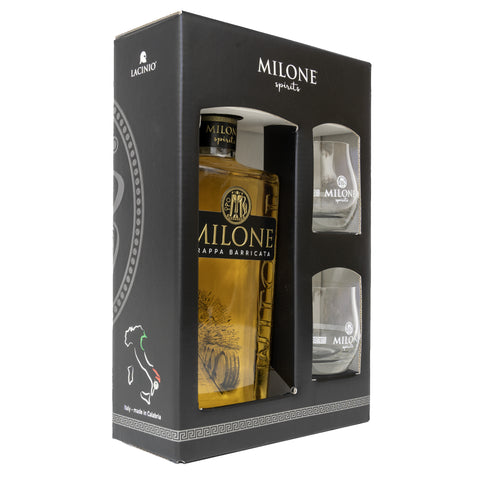 Gift Box Grappa Barricata Invecchiata Milone con due bicchieri