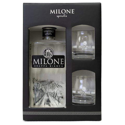 Gift box Grappa Bianca Milone con due bicchieri