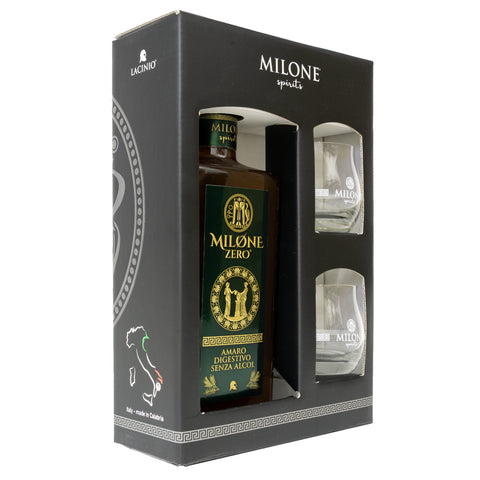 Gift Box Amaro Milone Zero con due bicchieri