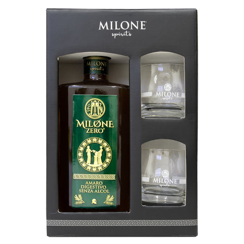 Gift Box Amaro Milone Zero con due bicchieri