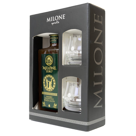 Gift Box Amaro Milone Zero con due bicchieri