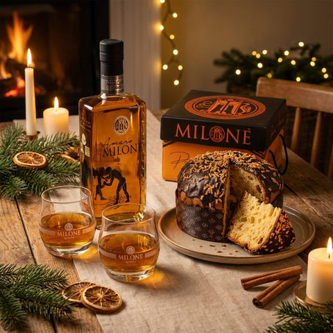 Panettone Milone, 2 Bicchieri e Amaro Milone cl 70 Lacinio | Milone Spirits
